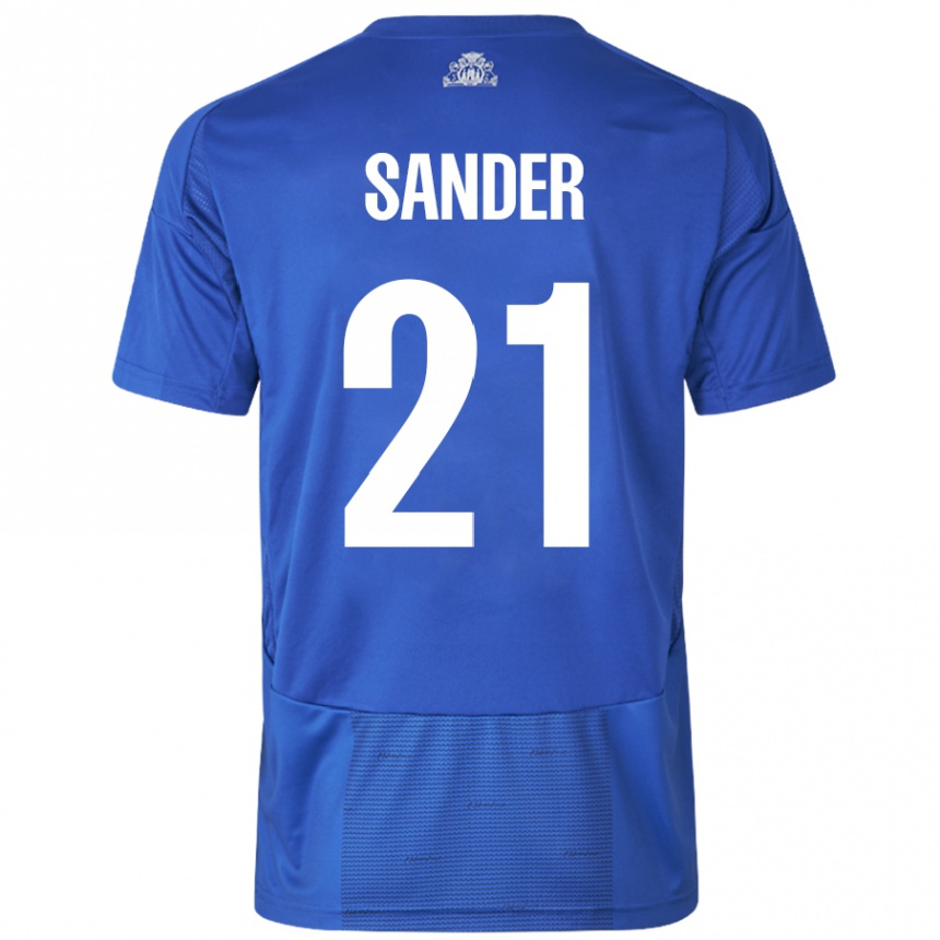 Enfant Football Maillot Theo Sander #21 Blanc Bleu Tenues Extérieur 2024/25