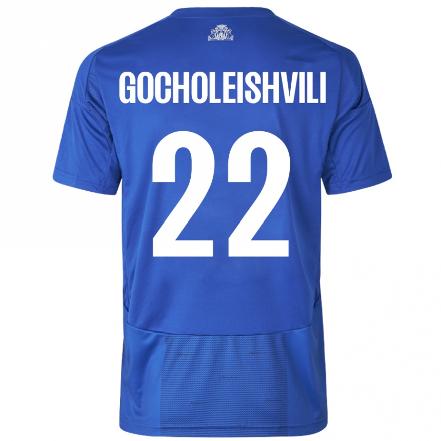 Enfant Football Maillot Giorgi Gocholeishvili #22 Blanc Bleu Tenues Extérieur 2024/25