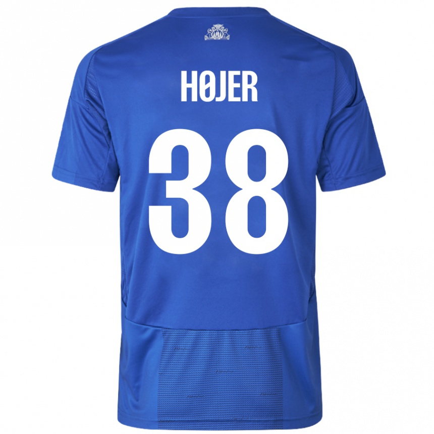 Enfant Football Maillot Oliver Højer #38 Blanc Bleu Tenues Extérieur 2024/25