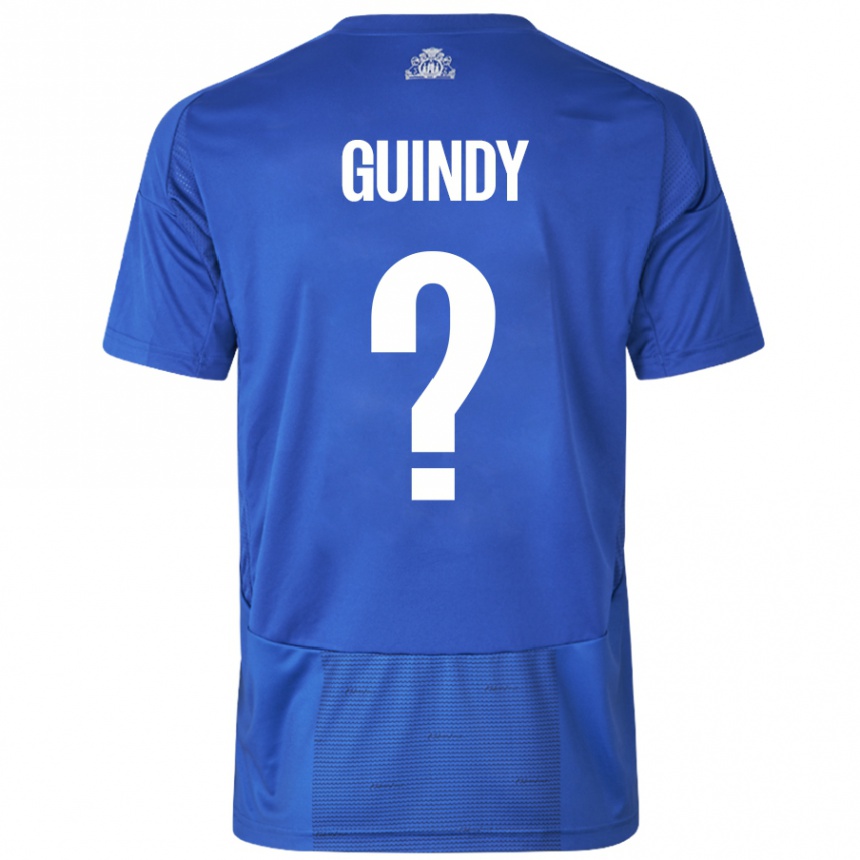 Enfant Football Maillot Eliot Guindy #0 Blanc Bleu Tenues Extérieur 2024/25