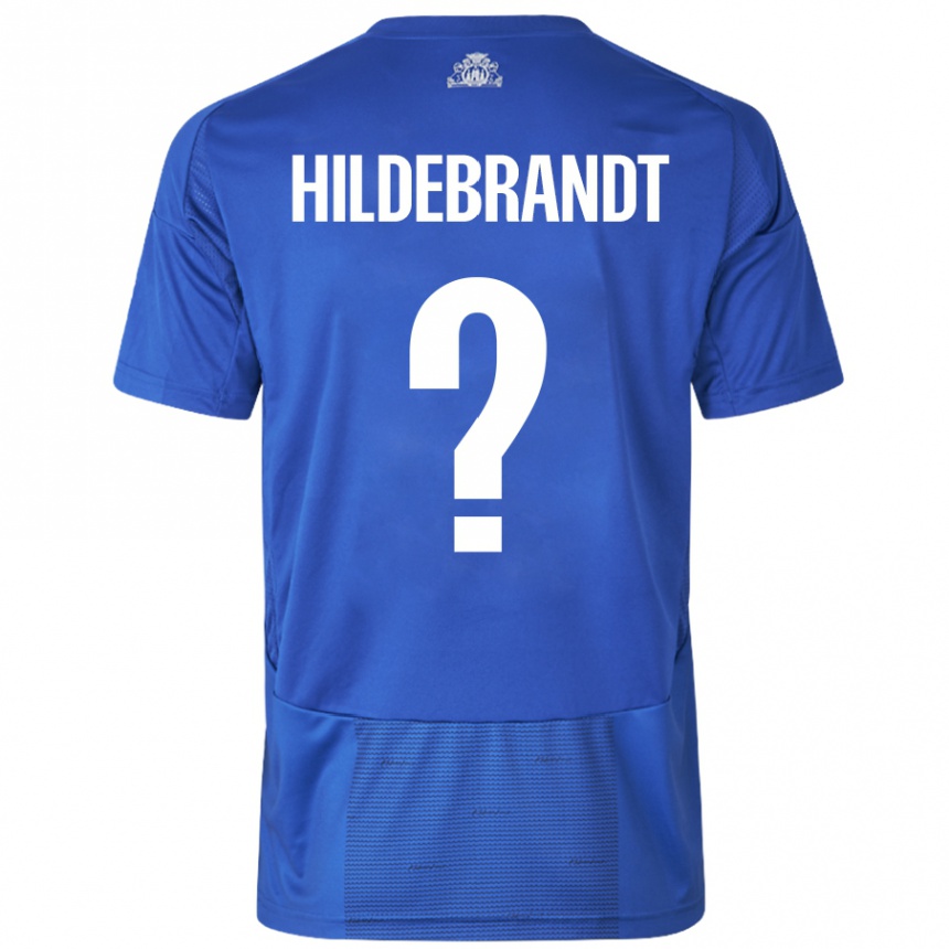 Enfant Football Maillot Sylvester Hildebrandt #0 Blanc Bleu Tenues Extérieur 2024/25