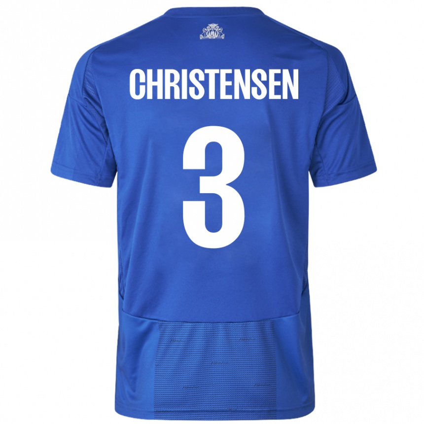 Enfant Football Maillot Sebastian Christensen #3 Blanc Bleu Tenues Extérieur 2024/25