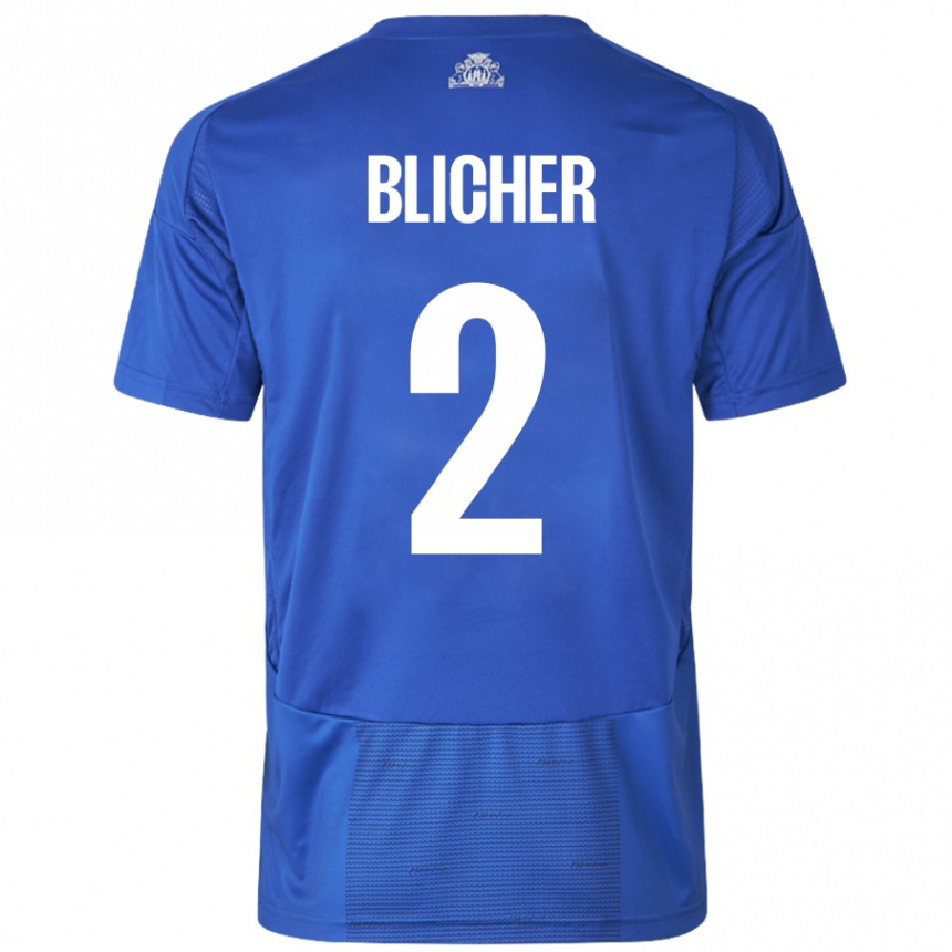 Enfant Football Maillot Nicolai Blicher #2 Blanc Bleu Tenues Extérieur 2024/25