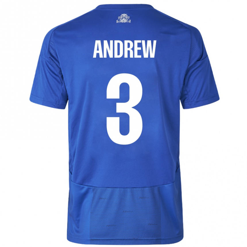 Enfant Football Maillot Tristan Andrew #3 Blanc Bleu Tenues Extérieur 2024/25