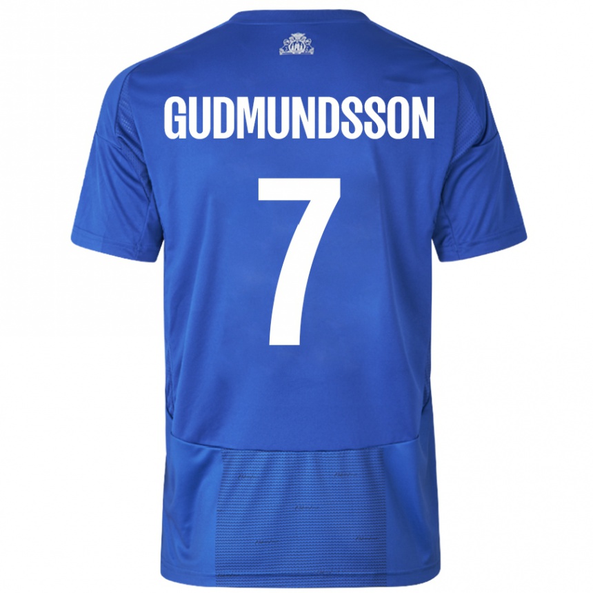 Enfant Football Maillot Galdur Gudmundsson #7 Blanc Bleu Tenues Extérieur 2024/25