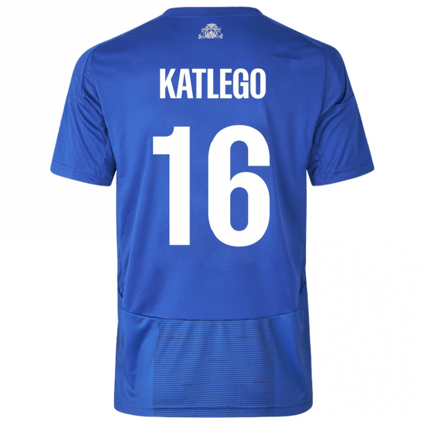 Enfant Football Maillot David Katlego #16 Blanc Bleu Tenues Extérieur 2024/25