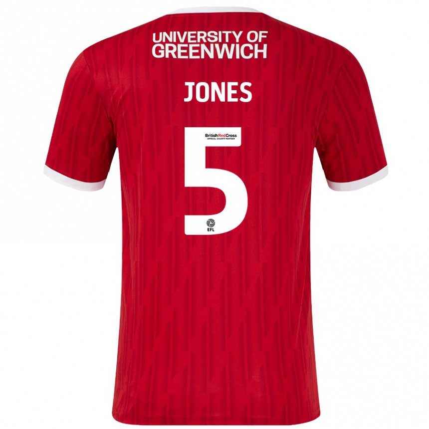 Homme Football Maillot Lloyd Jones #5 Rouge Blanc Tenues Domicile 2024/25