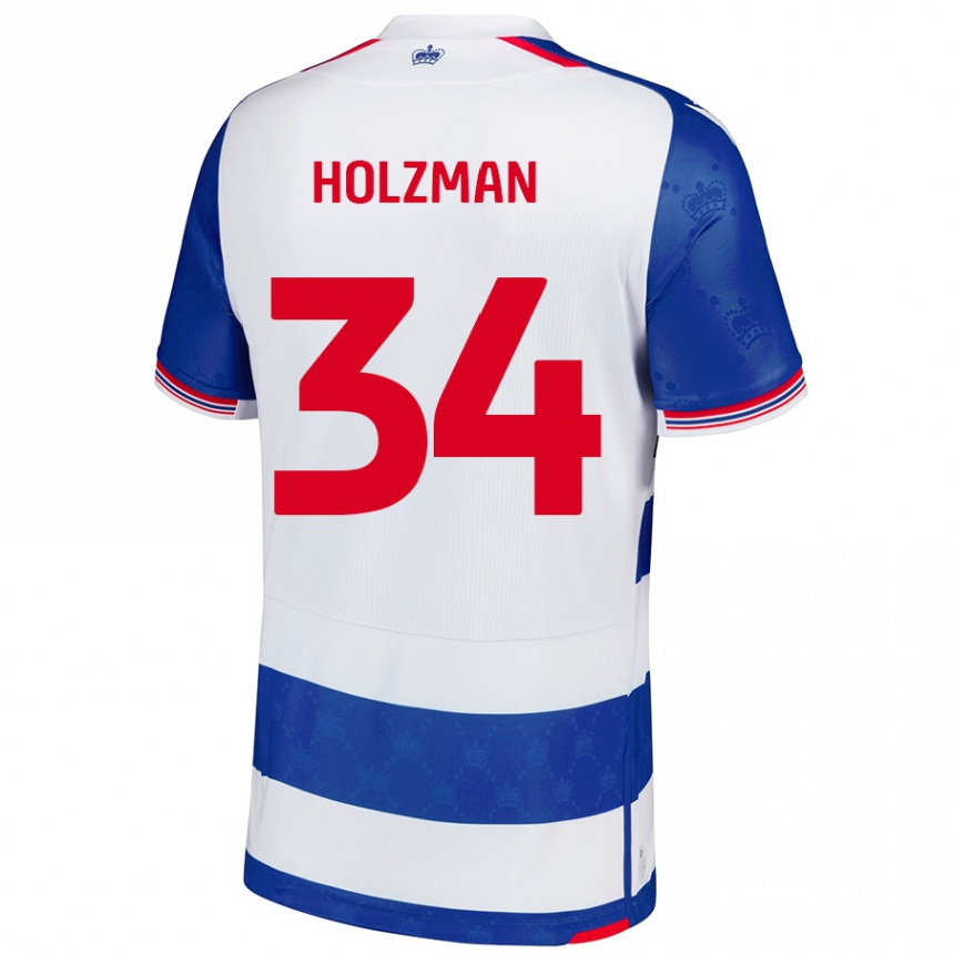 Homme Football Maillot Louie Holzman #34 Bleu Blanc Tenues Domicile 2024/25