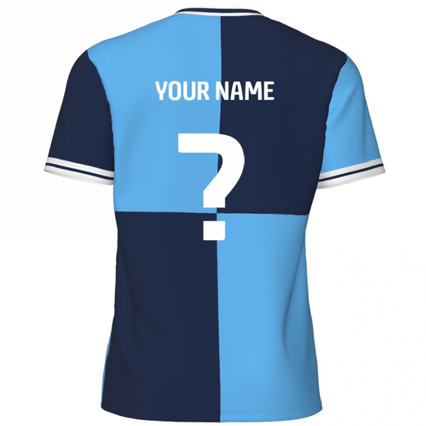 Homme Football Maillot Votre Nom #0 Bleu Ciel Bleu Foncé Tenues Domicile 2024/25