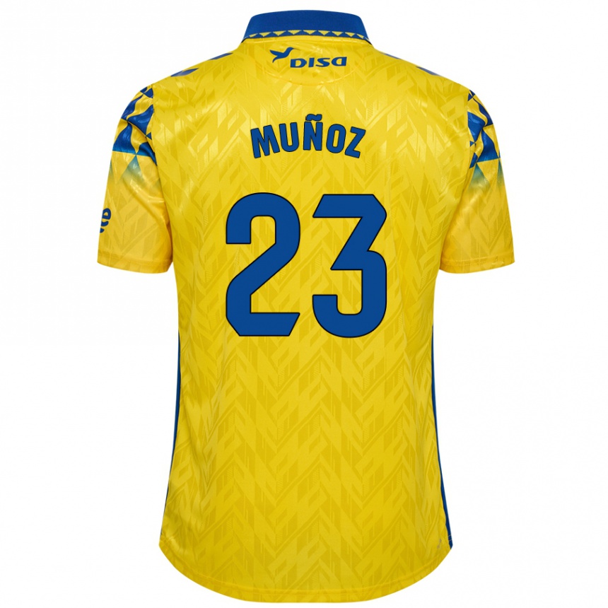 Homme Football Maillot Álex Muñoz #23 Jaune Bleu Tenues Domicile 2024/25