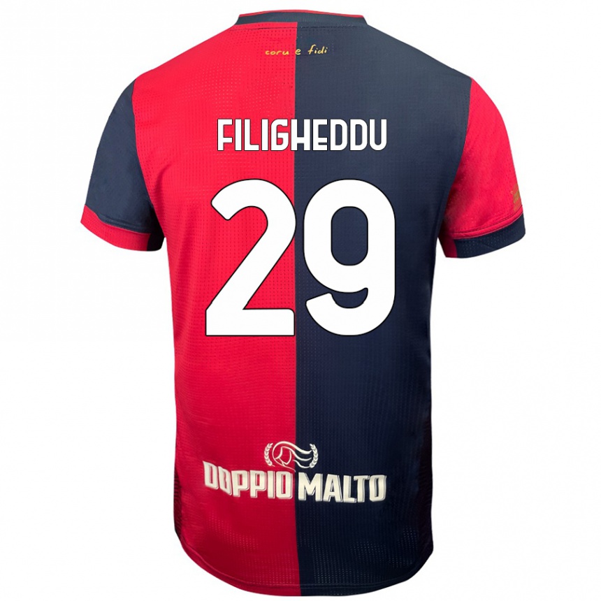 Homme Football Maillot Daniele Filigheddu #29 Rouge Bleu Foncé Tenues Domicile 2024/25