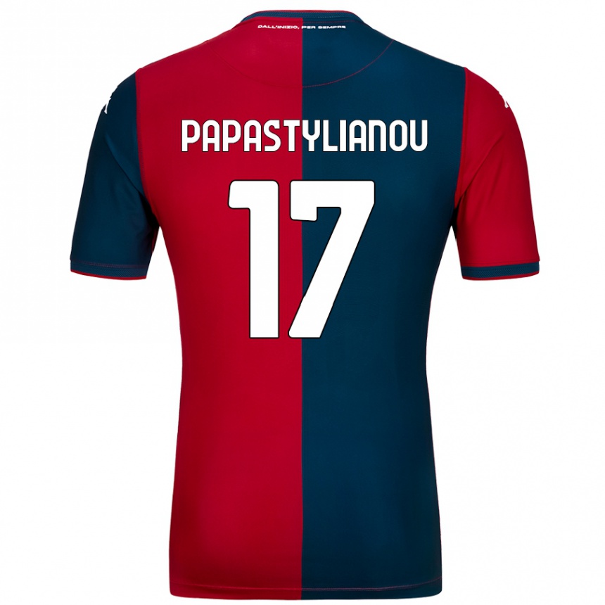 Homme Football Maillot Lysandros Andreas Papastylianou #17 Rouge Bleu Foncé Tenues Domicile 2024/25