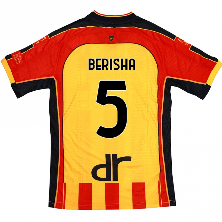 Homme Football Maillot Medon Berisha #5 Jaune Rouge Tenues Domicile 2024/25