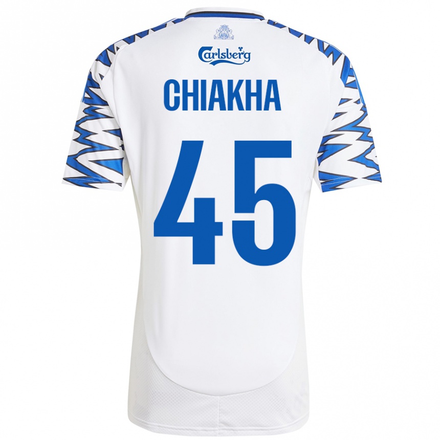 Homme Football Maillot Amin Chiakha #45 Blanc Bleu Ciel Tenues Domicile 2024/25