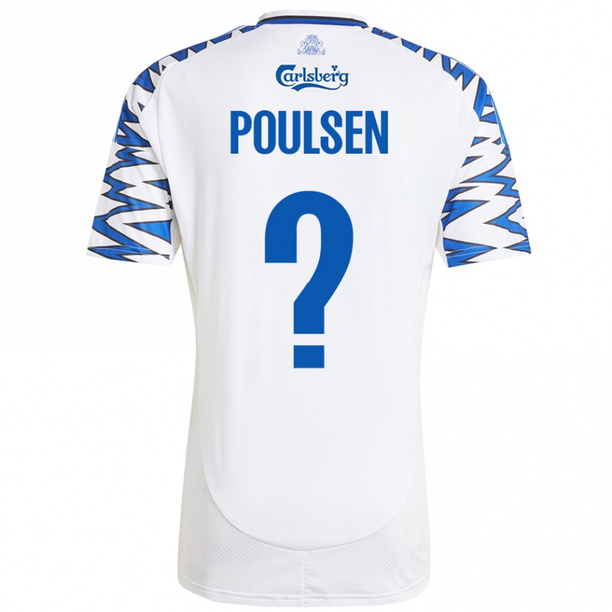 Homme Football Maillot Xander Poulsen #0 Blanc Bleu Ciel Tenues Domicile 2024/25