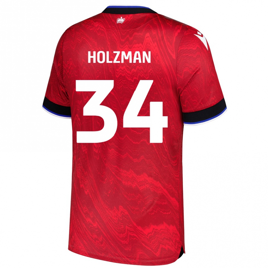 Homme Football Maillot Louie Holzman #34 Rouge Noir Tenues Extérieur 2024/25