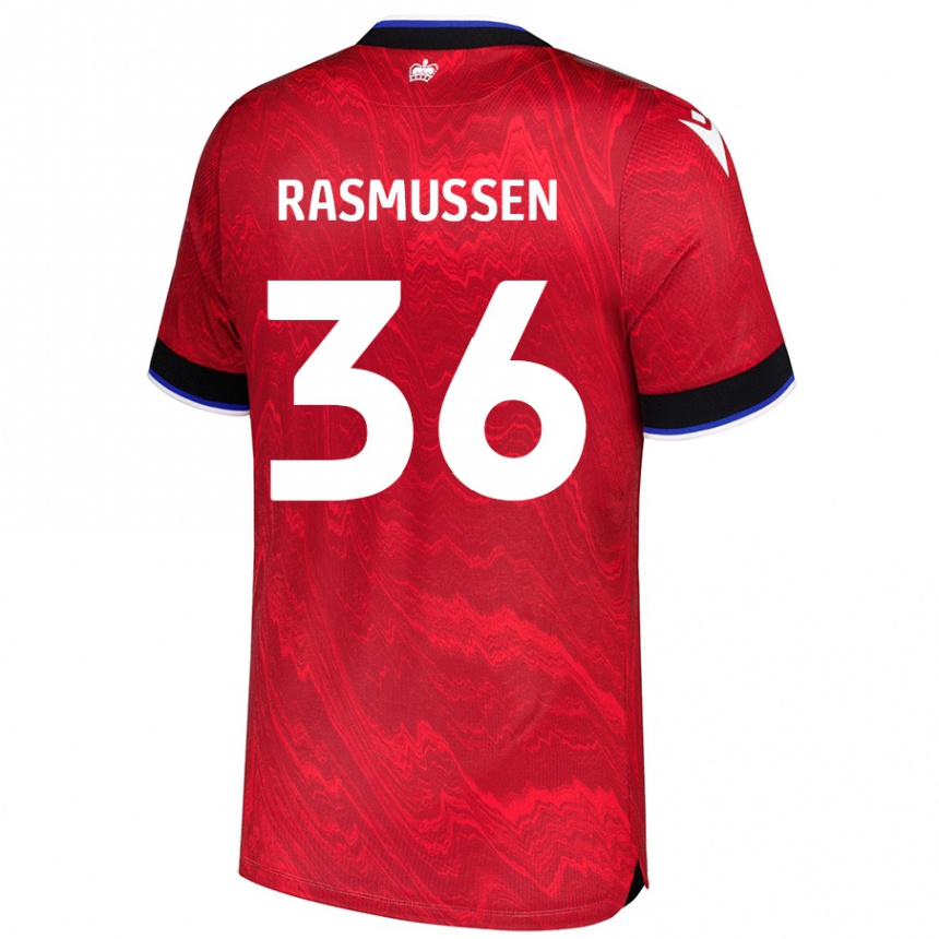 Homme Football Maillot Tash Rasmussen #36 Rouge Noir Tenues Extérieur 2024/25