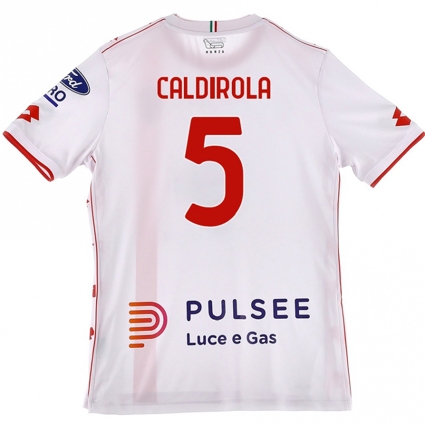 Homme Football Maillot Luca Caldirola #5 Blanc Rouge Tenues Extérieur 2024/25