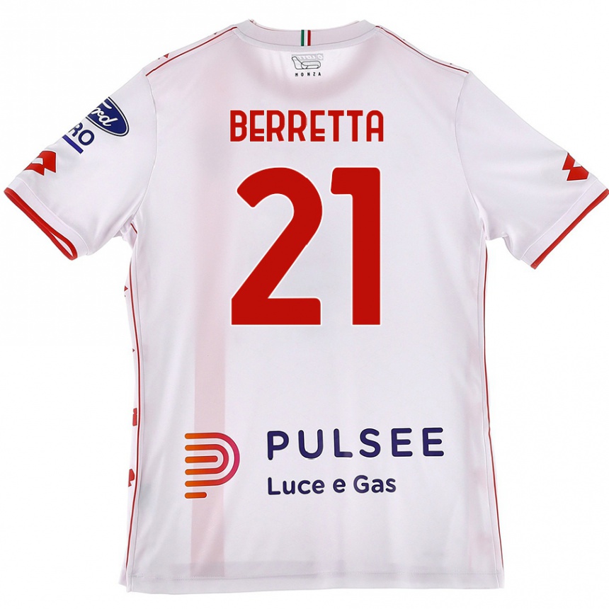 Homme Football Maillot Alessandro Berretta #21 Blanc Rouge Tenues Extérieur 2024/25