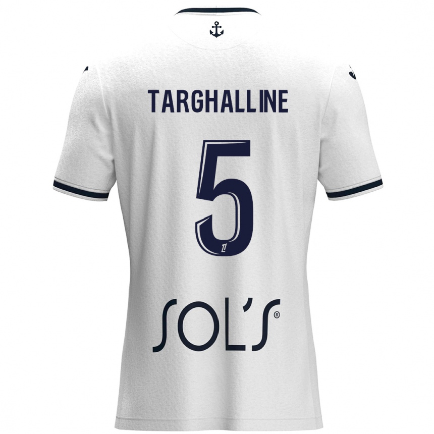 Homme Football Maillot Oussama Targhalline #5 Blanc Bleu Foncé Tenues Extérieur 2024/25