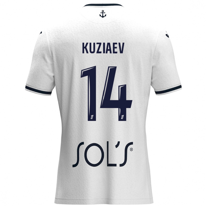 Homme Football Maillot Daler Kuzyaev #14 Blanc Bleu Foncé Tenues Extérieur 2024/25