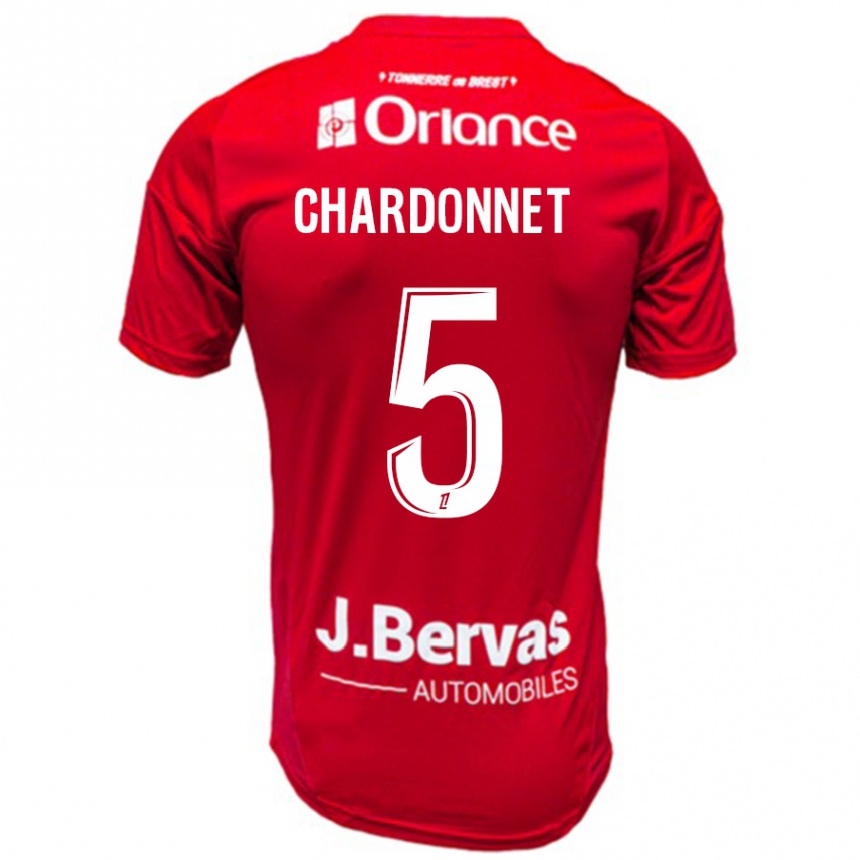 Femme Football Maillot Brendan Chardonnet #5 Rouge Blanc Tenues Domicile 2024/25