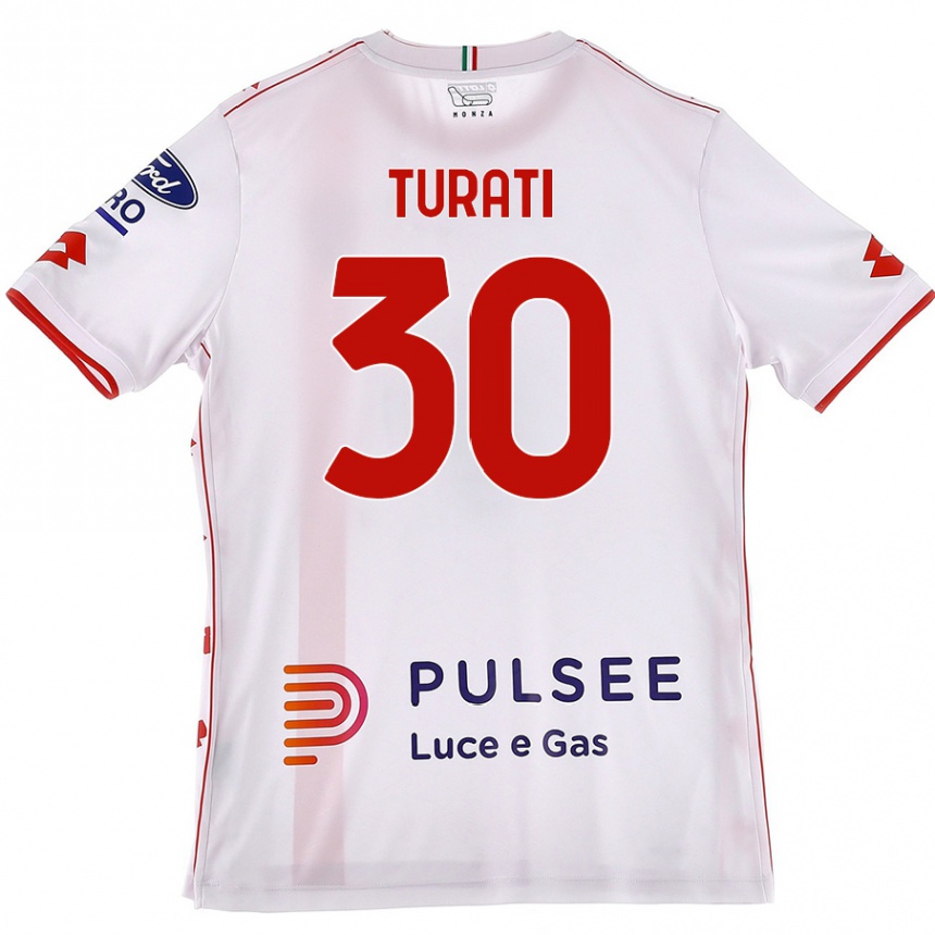 Femme Football Maillot Stefano Turati #30 Blanc Rouge Tenues Extérieur 2024/25