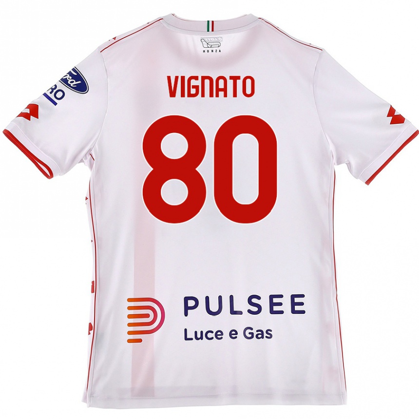 Femme Football Maillot Samuele Vignato #80 Blanc Rouge Tenues Extérieur 2024/25