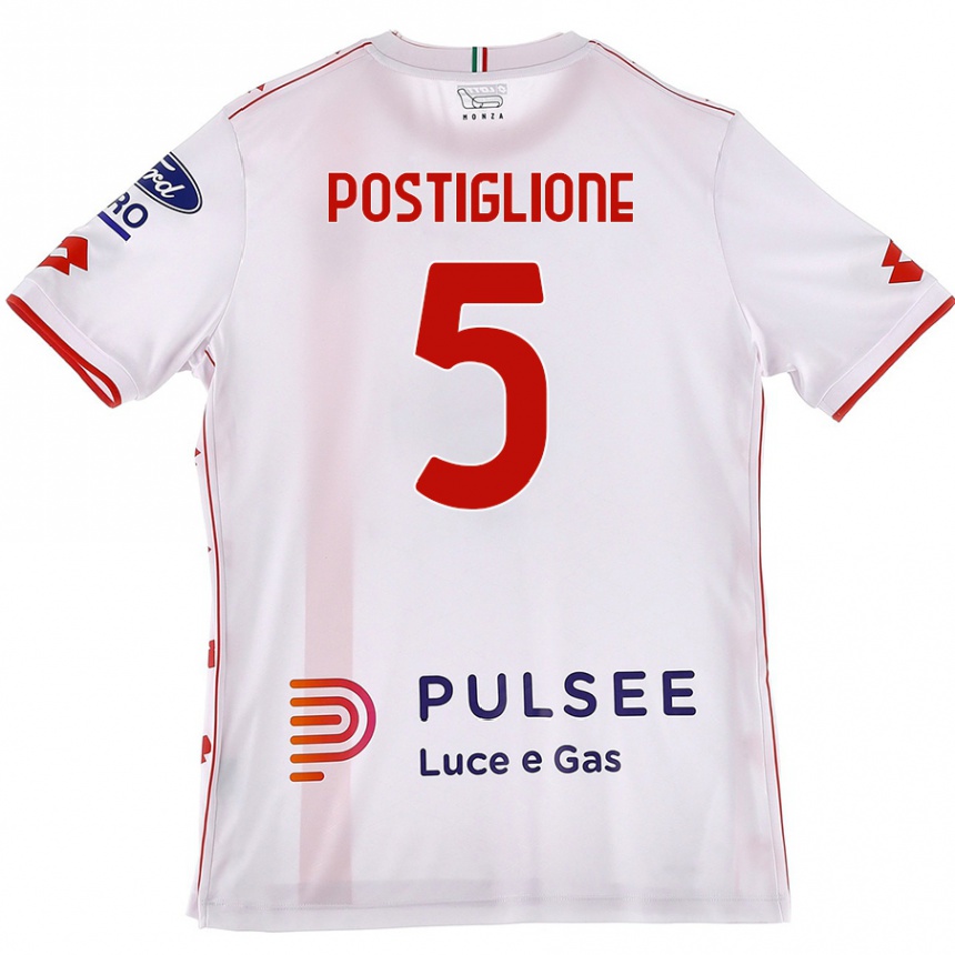 Femme Football Maillot Nicolò Postiglione #5 Blanc Rouge Tenues Extérieur 2024/25