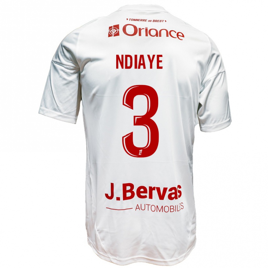 Femme Football Maillot Abdoulaye Ndiaye #3 Blanc Rouge Tenues Extérieur 2024/25