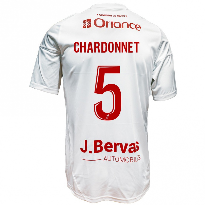 Femme Football Maillot Brendan Chardonnet #5 Blanc Rouge Tenues Extérieur 2024/25