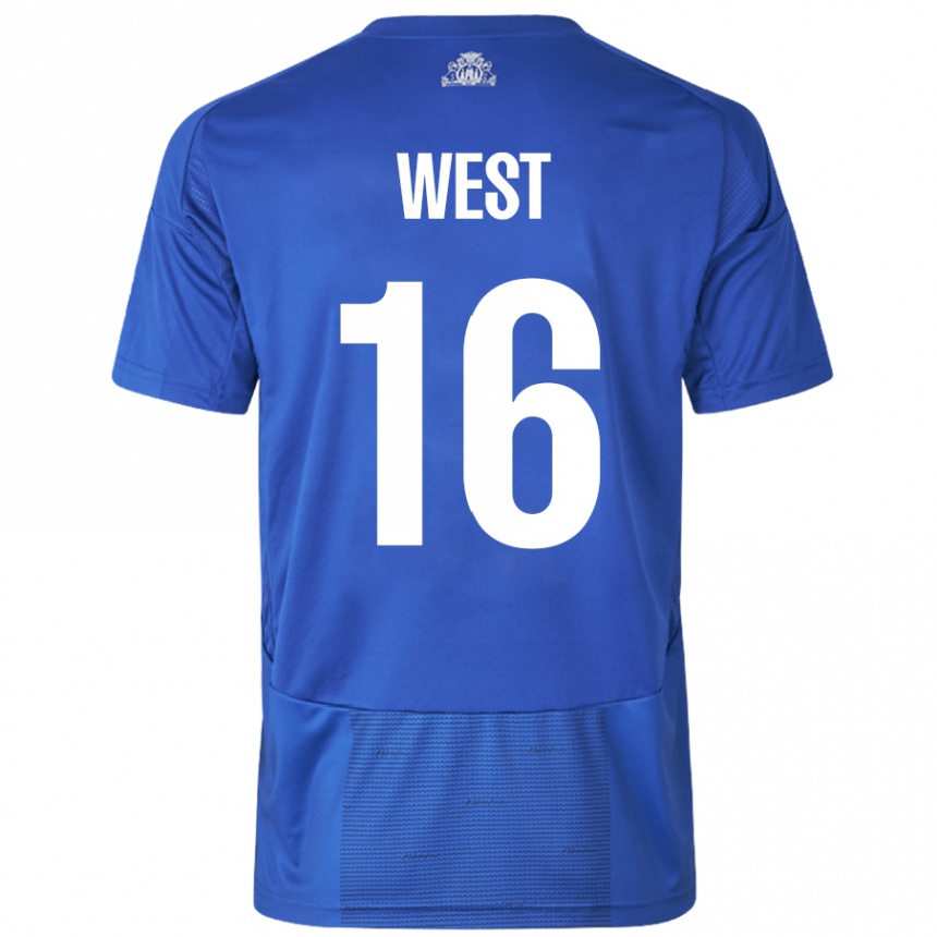 Femme Football Maillot Liam West #16 Blanc Bleu Tenues Extérieur 2024/25