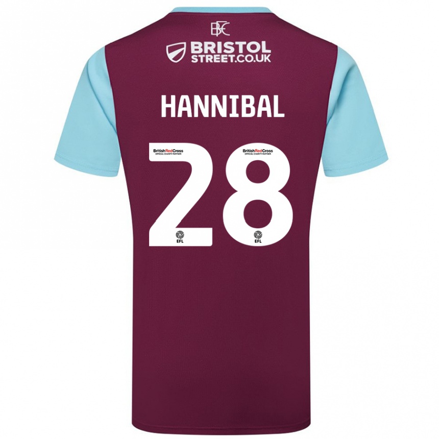 Enfant Football Maillot Hannibal Mejbri #28 Bordeaux Bleu Ciel Tenues Domicile 2024/25