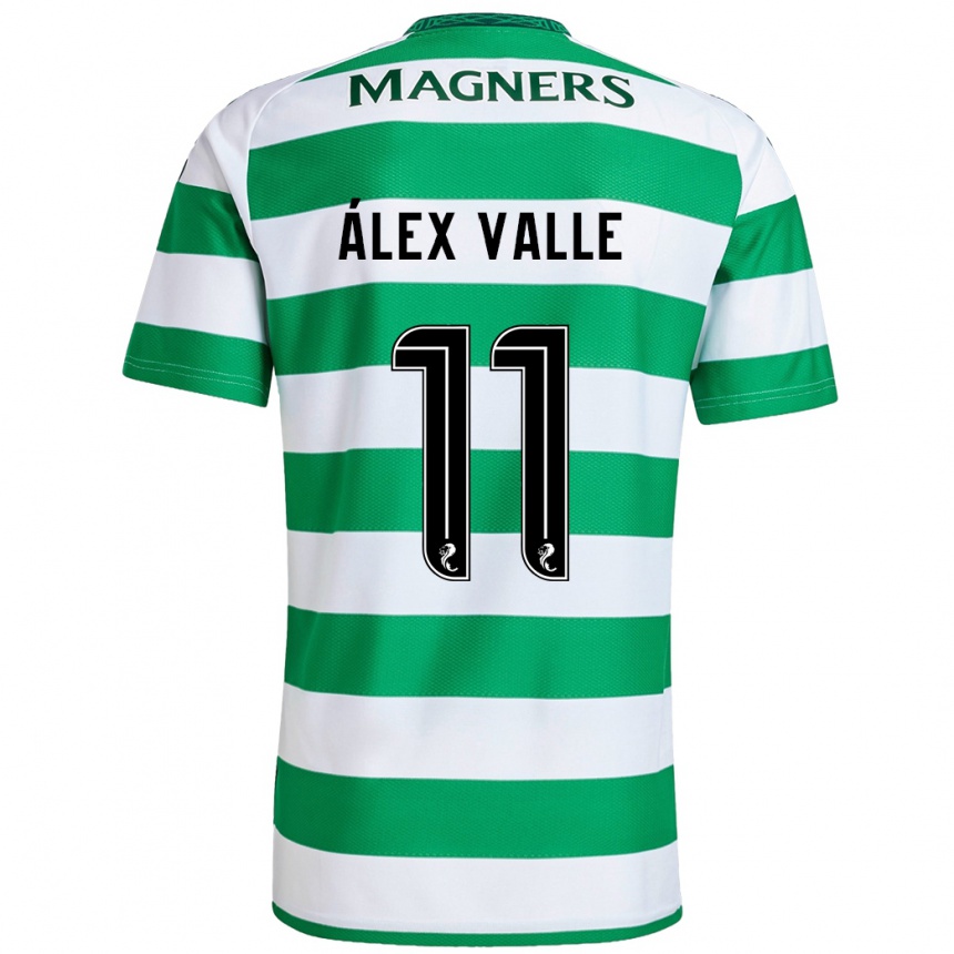 Enfant Football Maillot Álex Valle #11 Vert Blanc Tenues Domicile 2024/25