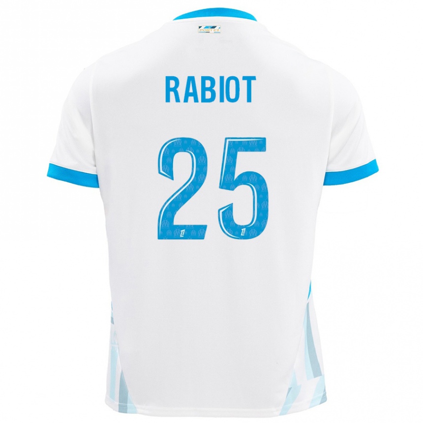 Enfant Football Maillot Adrien Rabiot #25 Blanc Bleu Ciel Tenues Domicile 2024/25