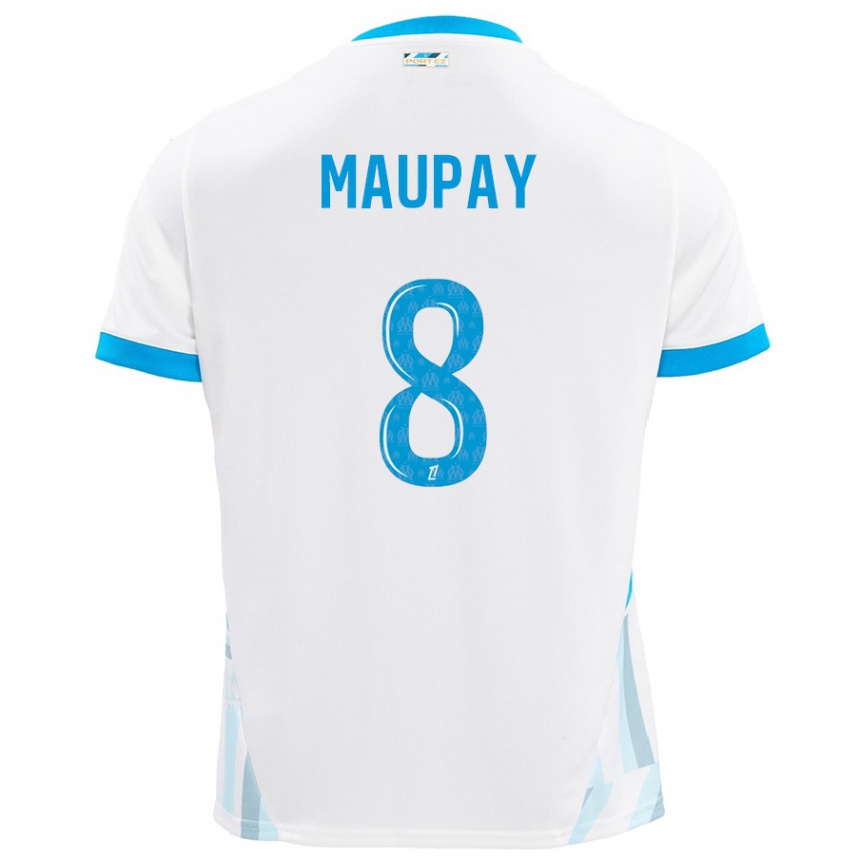 Enfant Football Maillot Neal Maupay #8 Blanc Bleu Ciel Tenues Domicile 2024/25