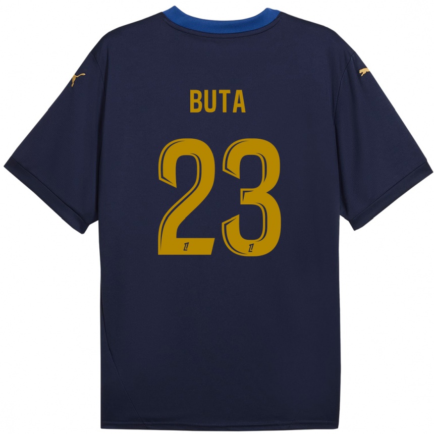 Enfant Football Maillot Aurélio Buta #23 Bleu Marine Doré Tenues Extérieur 2024/25