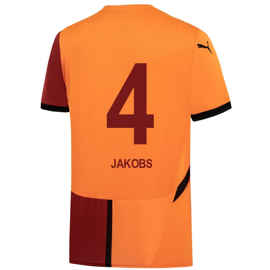 Enfant Football Maillot Ismail Jakobs #4 Jaune Rouge Tenues Domicile 2024/25