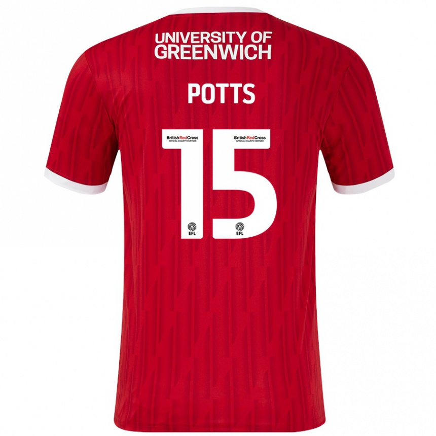 Enfant Football Maillot Dan Potts #15 Rouge Blanc Tenues Domicile 2024/25