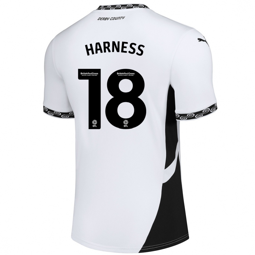 Enfant Football Maillot Marcus Harness #18 Blanc Noir Tenues Domicile 2024/25