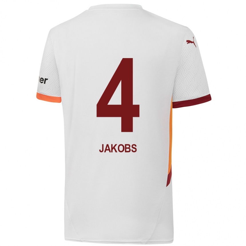 Enfant Football Maillot Ismail Jakobs #4 Blanc Jaune Rouge Tenues Extérieur 2024/25