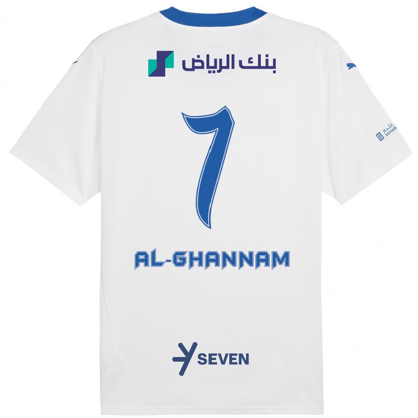 Enfant Football Maillot Khalid Al-Ghannam #7 Blanc Bleu Tenues Extérieur 2024/25