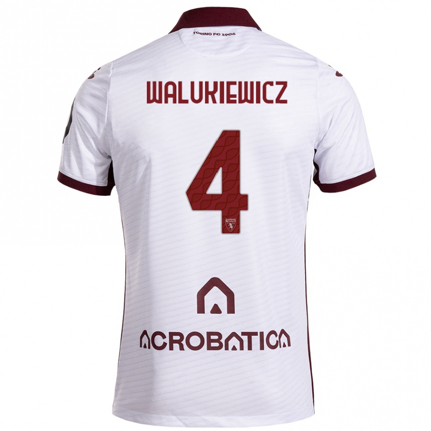 Enfant Football Maillot Sebastian Walukiewicz #4 Blanc Marron Tenues Extérieur 2024/25