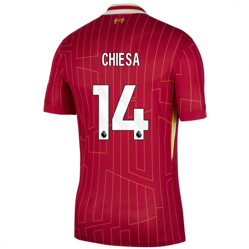 Homme Football Maillot Federico Chiesa #14 Rouge Jaune Blanc Tenues Domicile 2024/25