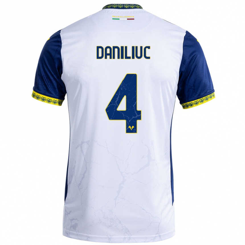 Homme Football Maillot Flavius Daniliuc #4 Blanc Bleu Tenues Extérieur 2024/25