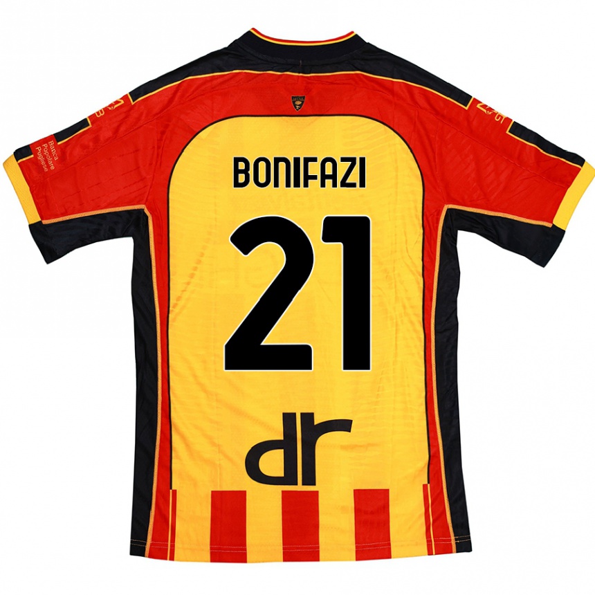 Femme Football Maillot Kevin Bonifazi #21 Jaune Rouge Tenues Domicile 2024/25